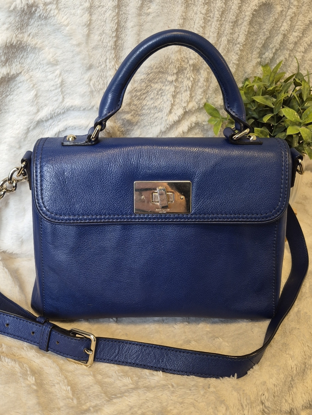 kate spade Navy Blue Top-Handle Satchel with Gold Hardware - Picture 3 of 16